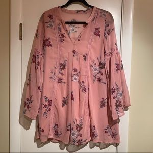 Long-Sleeve Flowered Flowy Dress